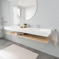 Zaro ALAN vrijhangende wastafel 200cm met wasbak dubbel en planchet in kleur washed oak 0 lade(s) - thumbnail