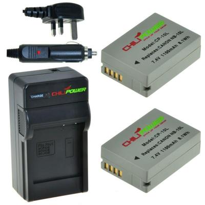 2 x NB-10L accu's voor Canon - Charger Kit + car-charger - UK version 2 x NB-10L accu's voor Canon - Charger Kit + car-charger - UK version