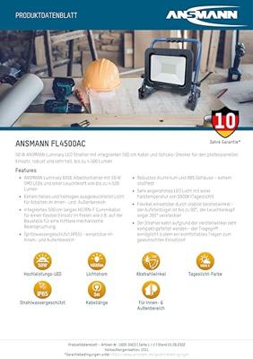 Ansmann FL4500AC Bouwlamp Energielabel F (A - G) 50 W 4500 lm Neutraalwit