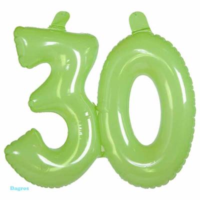 Opblaascijfer 30 transparant lime Opblaascijfer 30 transparant lime