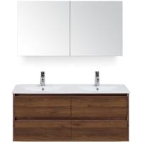 Dante Badmeubelset 120 cm - Walnoot - Keramische Wastafel Wit Enjoy met Spiegelkast - thumbnail