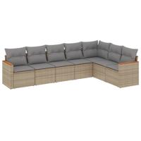 7-delige Loungeset met kussens poly rattan gemengd beige - thumbnail
