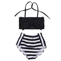 Schattige Baby Girl Bikini gestreept driehoek Bow badpak trotse prinses Beachwear Size:80(Black) - thumbnail