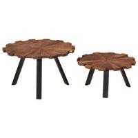 Salontafels 2 st massief gerecycled hout en ijzer - thumbnail