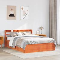 Bedframe met hoofdbord massief grenenhout wasbruin 150x200 cm - thumbnail
