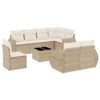 9-delige Loungeset met kussens poly rattan beige - thumbnail