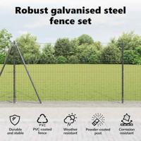 VidaXL Hek met paal grijs 1,2 x 10 m staal en pvc - thumbnail