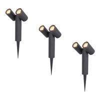 Set van 3 Pinero Dubbel LED prikspots - GU10 8 watt 345 lumen - Dimbaar - Kantelbaar - 2700K warm wit - IP65 Waterdicht - Zwart - thumbnail