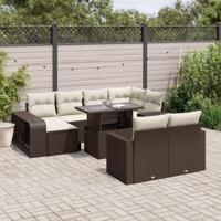 11-delige Loungeset met kussens poly rattan bruin - thumbnail