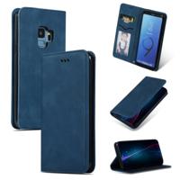 Retro huid voelen Business magnetische horizontale Flip lederen case voor Samsung Galaxy S9 (marineblauw) - thumbnail