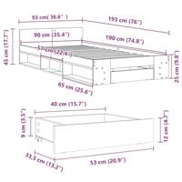 Bedframe met lade bewerkt hout betongrijs 90x190 cm - thumbnail