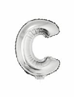 Folieballon zilver letter &apos;C&apos; met rietje - thumbnail