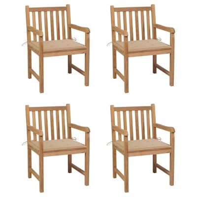 Tuinstoelen 4 st met beige kussens massief teakhout
