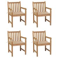 Tuinstoelen 4 st met beige kussens massief teakhout - thumbnail