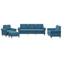 4-delige Loungeset met kussens fluweel blauw - thumbnail