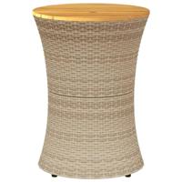 Tuinbijzettafel trommelvormig poly rattan en massief hout beige - thumbnail