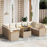 10-delige Loungeset met kussens poly rattan beige - thumbnail