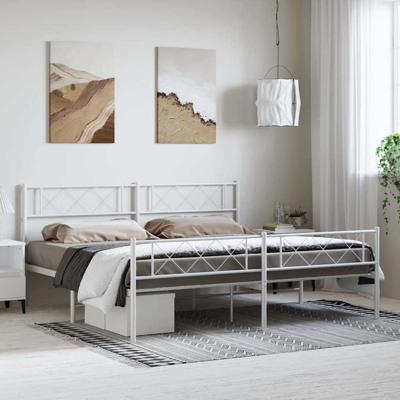 Bedframe met hoofd- en voeteneinde metaal wit 193x203 cm