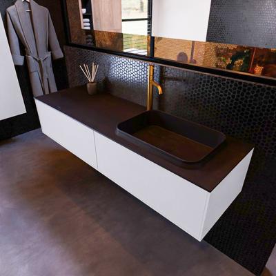 Badkamermeubelset Mondiaz Erin 150 cm met 2 Lades met RIDGE Wastafel Rechts Urban met 1 kraangat Greeploos Mat Cale