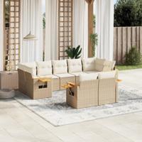9-delige Loungeset met kussens poly rattan beige - thumbnail