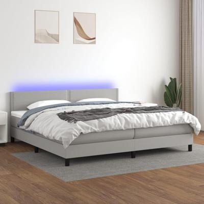 Boxspring met matras en LED stof lichtgrijs 200x200 cm