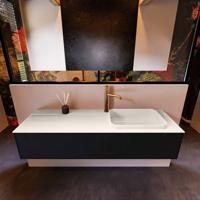 Badkamermeubelset Mondiaz Erin 150 cm met 1 Lade met RIDGE Wastafel Rechts Linen met 1 kraangat Greeploos Mat Urban - thumbnail