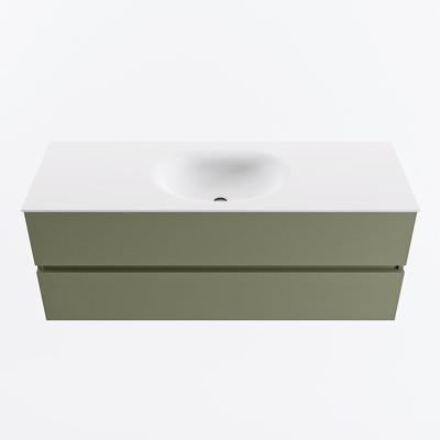 MONDIAZ VICA 130cm badmeubel onderkast Army 2 lades. Wastafel MOON midden 1 kraangat, kleur Talc.