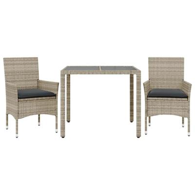 3-delige Tuinset met kussens poly rattan en glas grijs - thumbnail