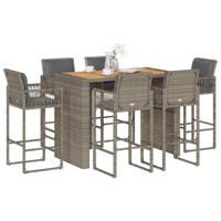 7-delige Tuinbarset met kussens poly rattan acacia grijs - thumbnail