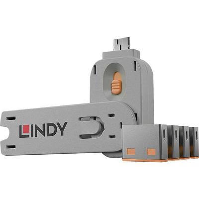 Lindy 40453 USB Port Blocker - Pack 4, Colour Code: Orange