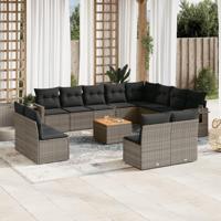 13-delige Loungeset met kussens poly rattan grijs - thumbnail