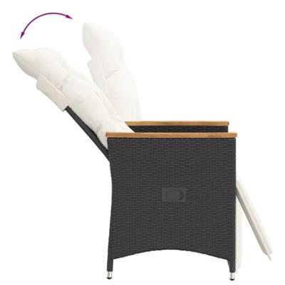 3-delige Bistroset met kussens poly rattan zwart - thumbnail