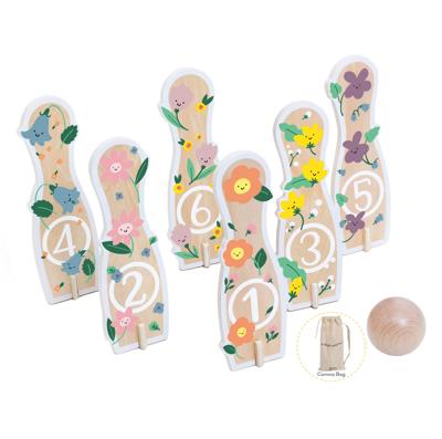 Classic World houten bowlingset bloemen, 14dlg,