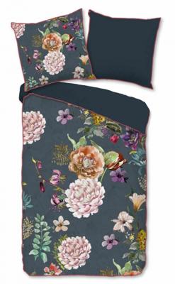 Descanso Dekbedovertrek "bloemen" - Antraciet - (155x220 cm) - Biologisch Katoen satijn