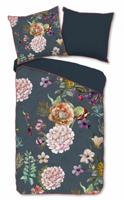 Descanso Dekbedovertrek "bloemen" - Antraciet - (155x220 cm) - Biologisch Katoen satijn - thumbnail
