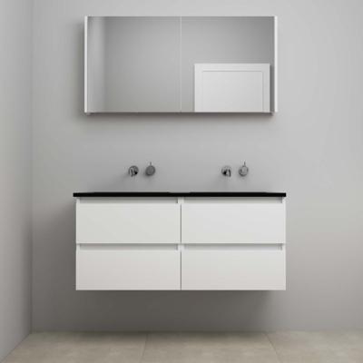 On-Line Badkamermeubelset - 120 cm - Voorgemonteerd - Ladestructuur - Acryl Wastafel - zonder Kraangat - Spiegelkast - Hoogglans Wit