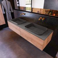 Badkamermeubelset Mondiaz Erin 150 cm met 2 Lades met RIDGE Wastafel Dubbel Dark grey Zonder Kraangaten Greeploos Mat Washed Oak - thumbnail