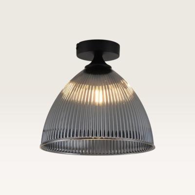 Plafondlamp Ciotola vetro fumé - Koepelvormige bol van geribbeld rookglas en metalen zwarte drager - Zonder lichtbron