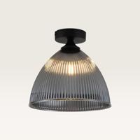 Plafondlamp Ciotola vetro fumé - Koepelvormige bol van geribbeld rookglas en metalen zwarte drager - Zonder lichtbron - thumbnail