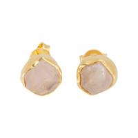 Geboortesteen Oorstekers Oktober Ruwe Rozenkwarts - 925 Zilver Verguld - thumbnail