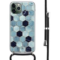 iPhone 11 Pro Max hoesje met koord - Crossbody - Blue cubes - thumbnail