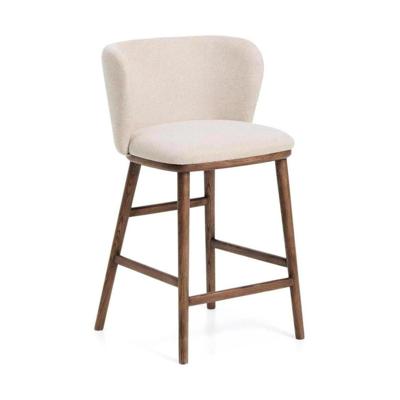 Kave Home Ciselia barkruk H65 chenille Beige poot donker hout