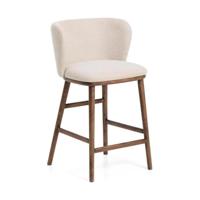 Kave Home Ciselia barkruk H65 chenille Beige poot donker hout - thumbnail