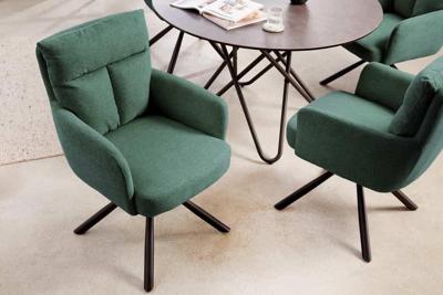 Draaibare retro stoel BIG GEORGE groen met armleuningen en Bonnell veerkern bekleding - 42084