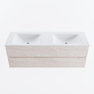 MONDIAZ VICA 140cm badmeubel onderkast Underlayment 2 lades. Wastafel CLOUD dubbel zonder kraangat, kleur Talc.