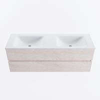MONDIAZ VICA 140cm badmeubel onderkast Underlayment 2 lades. Wastafel CLOUD dubbel zonder kraangat, kleur Talc. - thumbnail