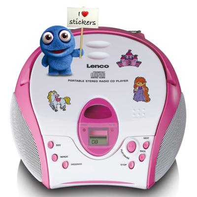 Lenco Boombox met CD-speler FM-radio en stickers Roze - SCD-24PK KIDS