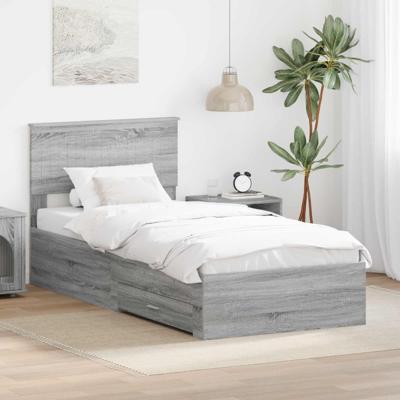 Bedframe met hoofdeinde Grijs Sonoma 90 x 190 cm Bewerkt hout