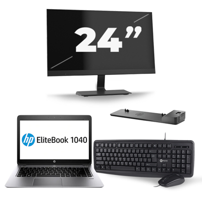 HP EliteBook Folio 1040 G3 - Intel Core i5-6e Generatie - 14 inch - 8GB RAM - 256GB SSD - Windows 11 + 1x 24 inch Monitor