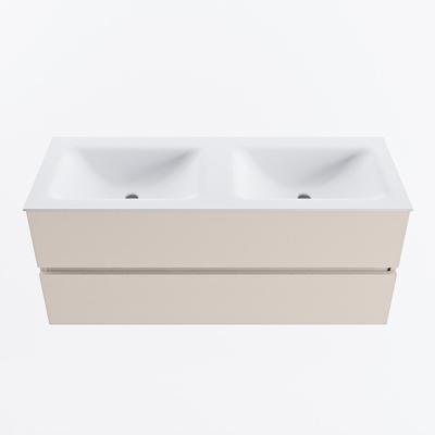 MONDIAZ VICA 120cm badmeubel onderkast Linen 2 lades. Wastafel CLOUD dubbel zonder kraangat, kleur Talc.